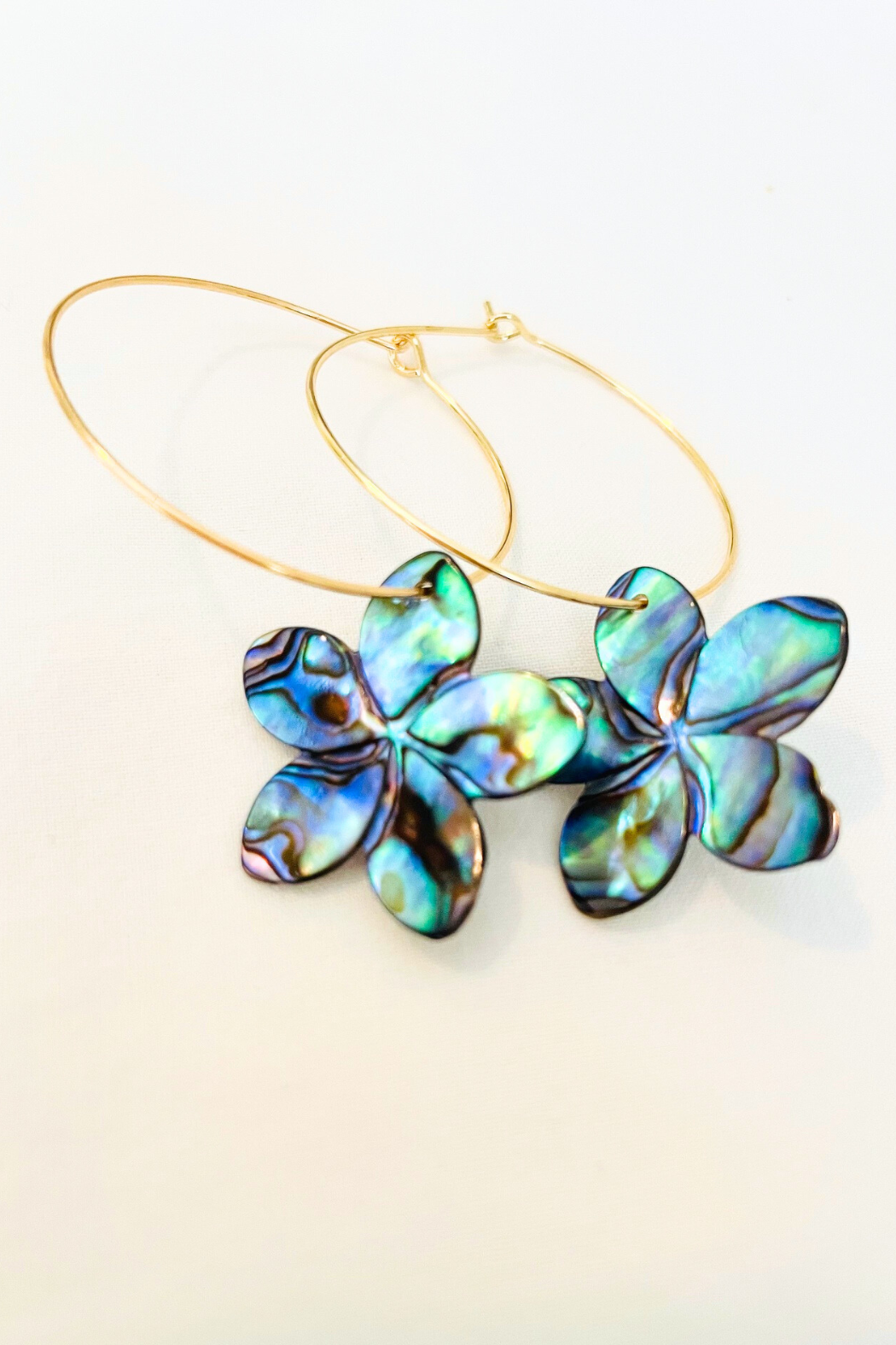 1" Mini Hoops ~ Polynesia Plumeria Abalone Earring