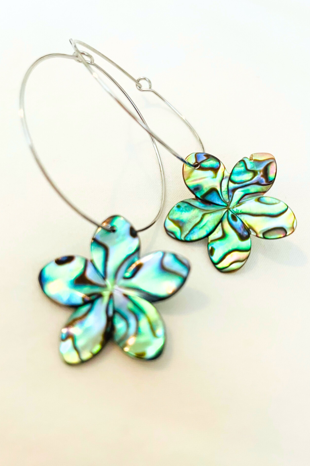 1" Mini Hoops ~ Polynesia Plumeria Abalone Earring