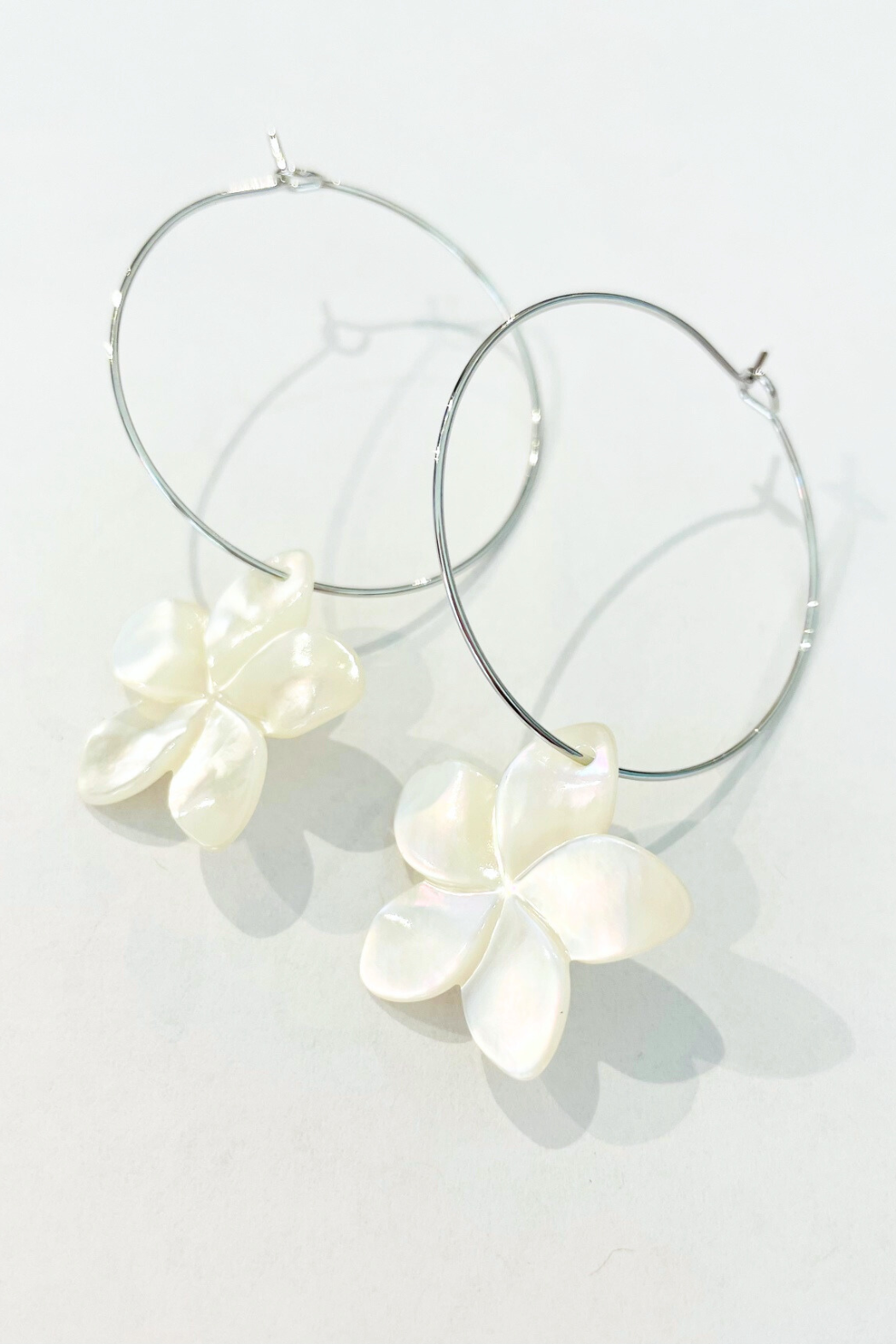 1" - Mother of Pearl Plumeria Hoops