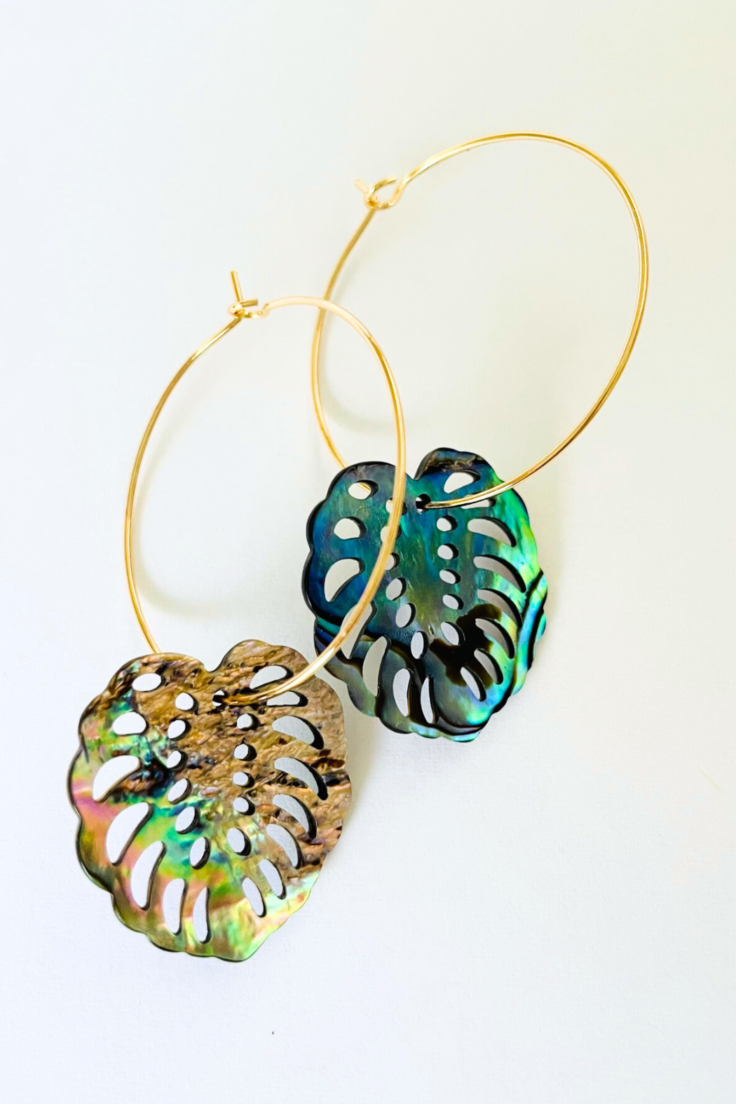Abalone Monstera Medium Earring