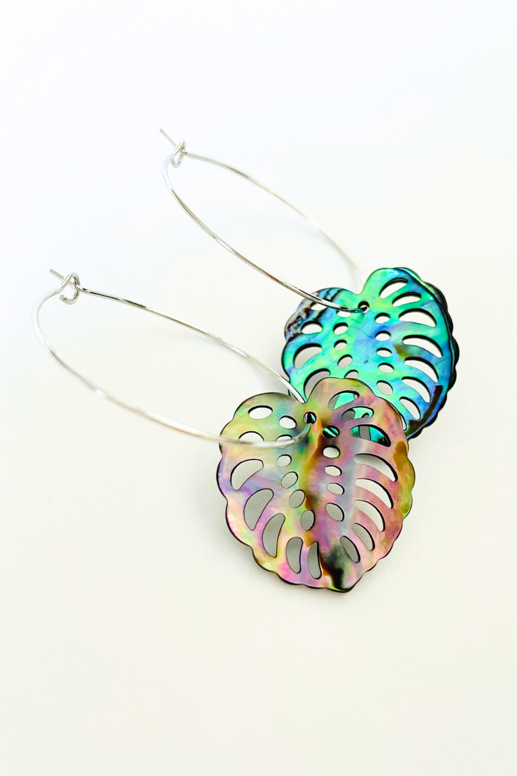 Abalone Monstera Medium Earring