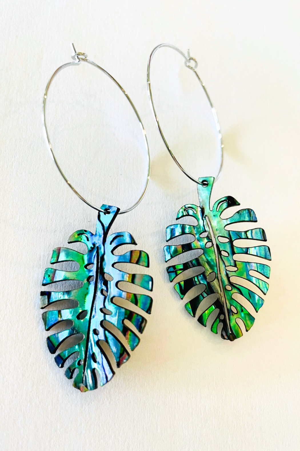 Abalone Monstera Medium Earring