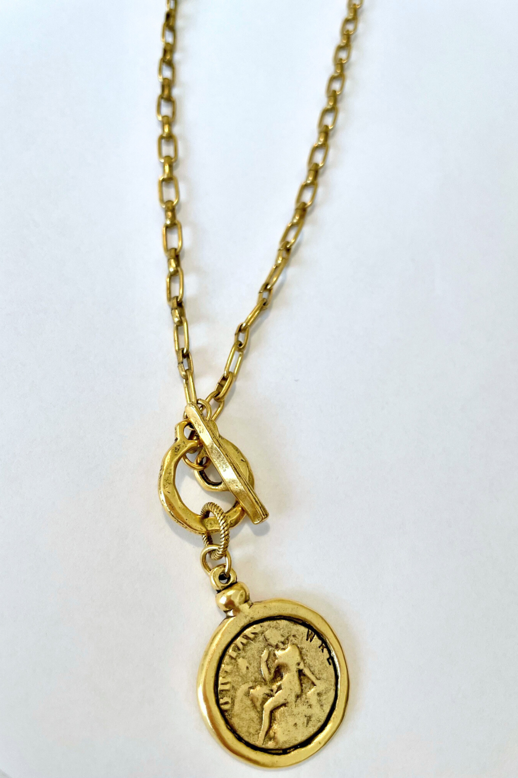 Ancient Greek Coin Clip Chain Toggle Necklace