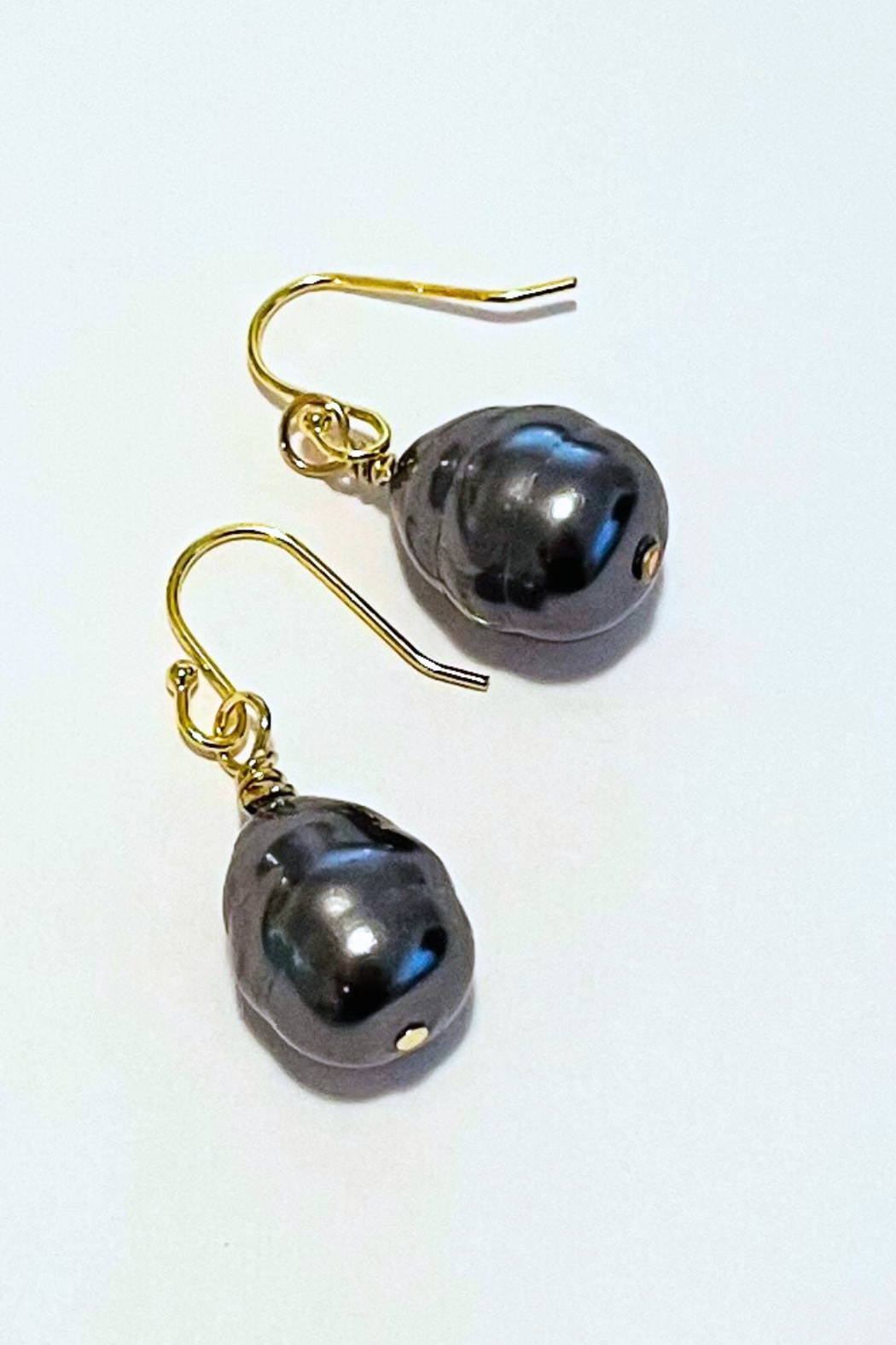Baroque Black Pearl Dangle Earrings - 12-15MM