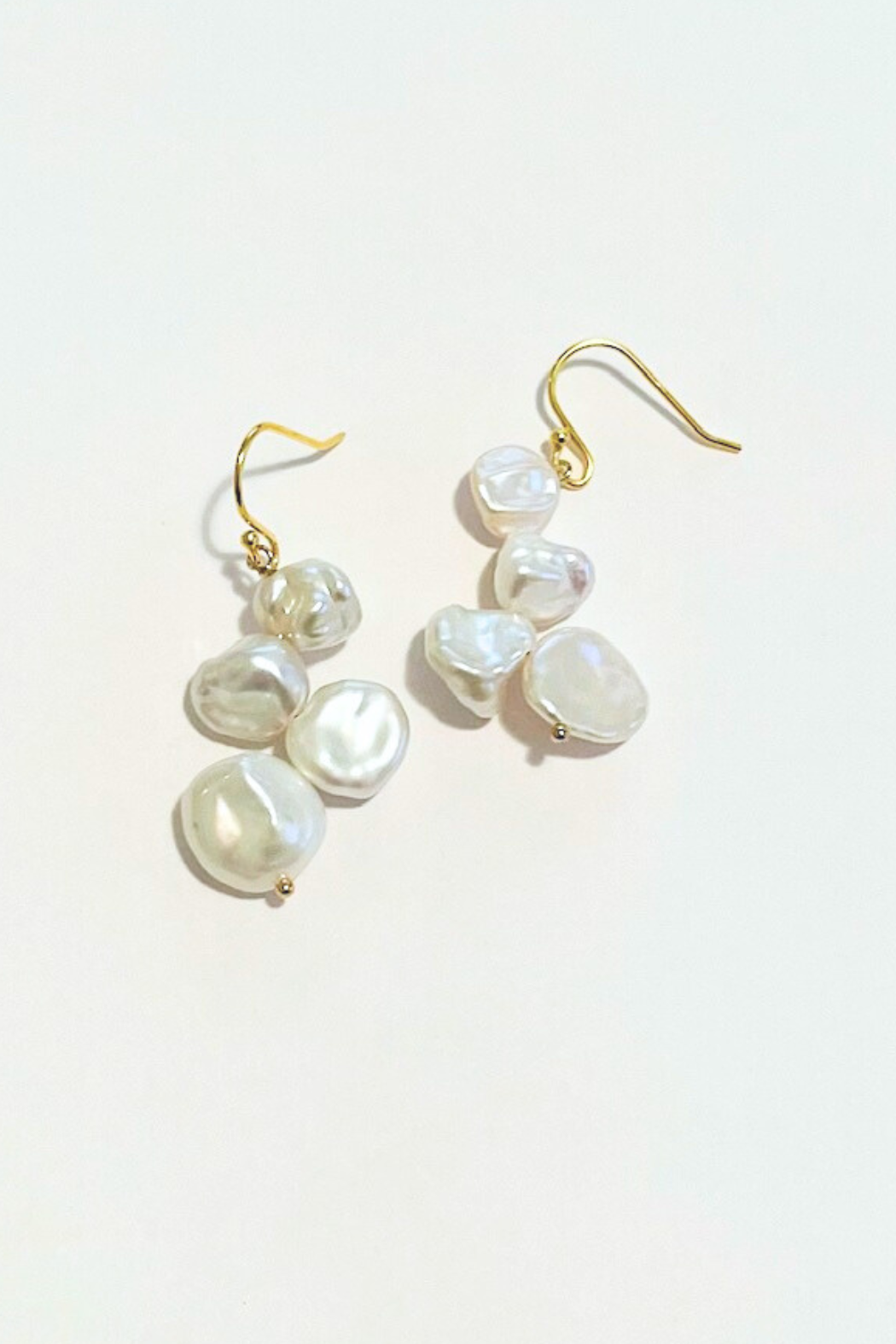Baroque Pearl Nugget White Pearl 4-Stack Dangle Earring