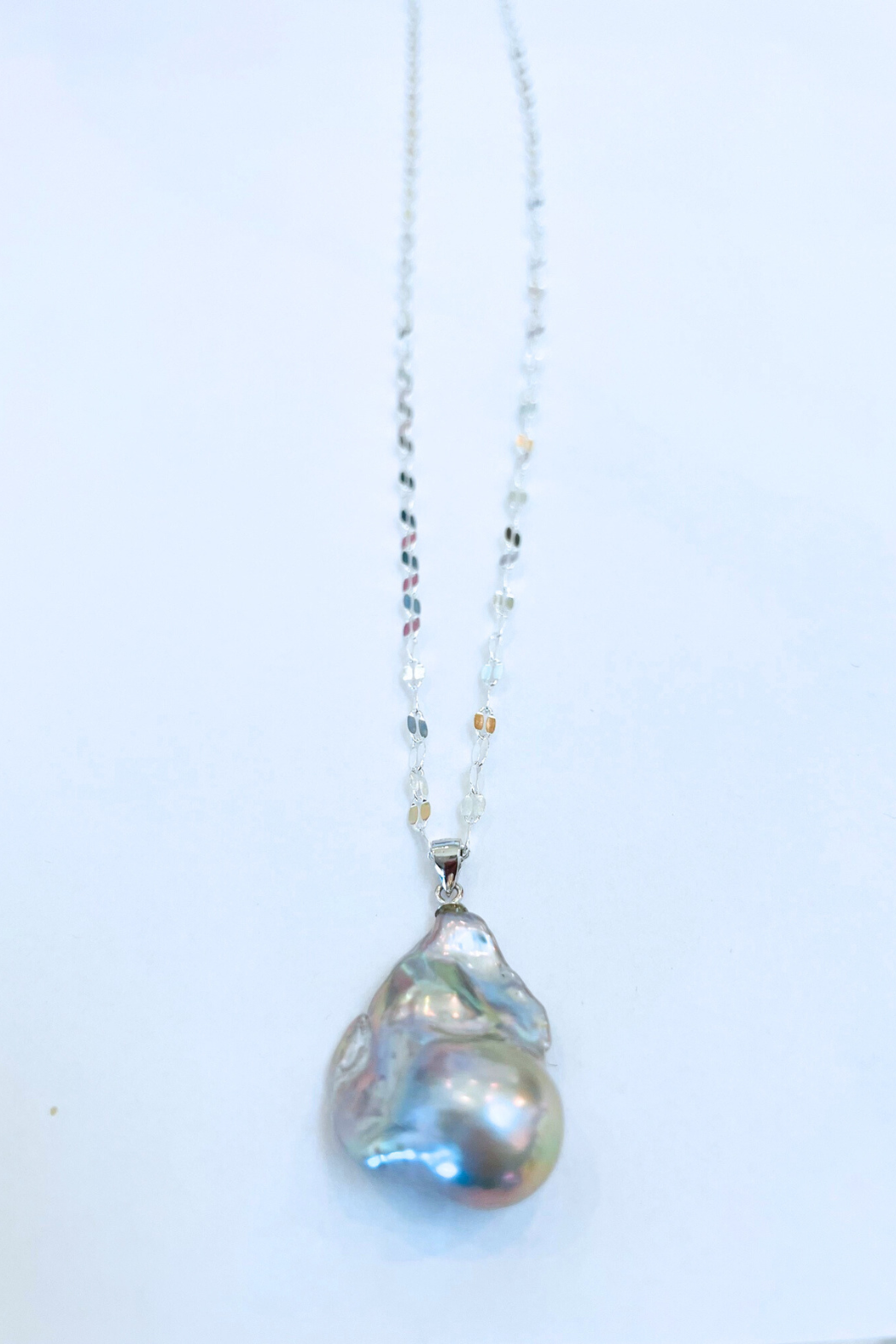 Flameball Baroque Sterling Silver Flat Marina Necklace