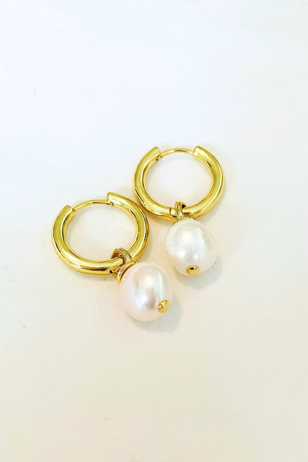 Freshwater Pearl Drop Huggie Hoop Earrings
