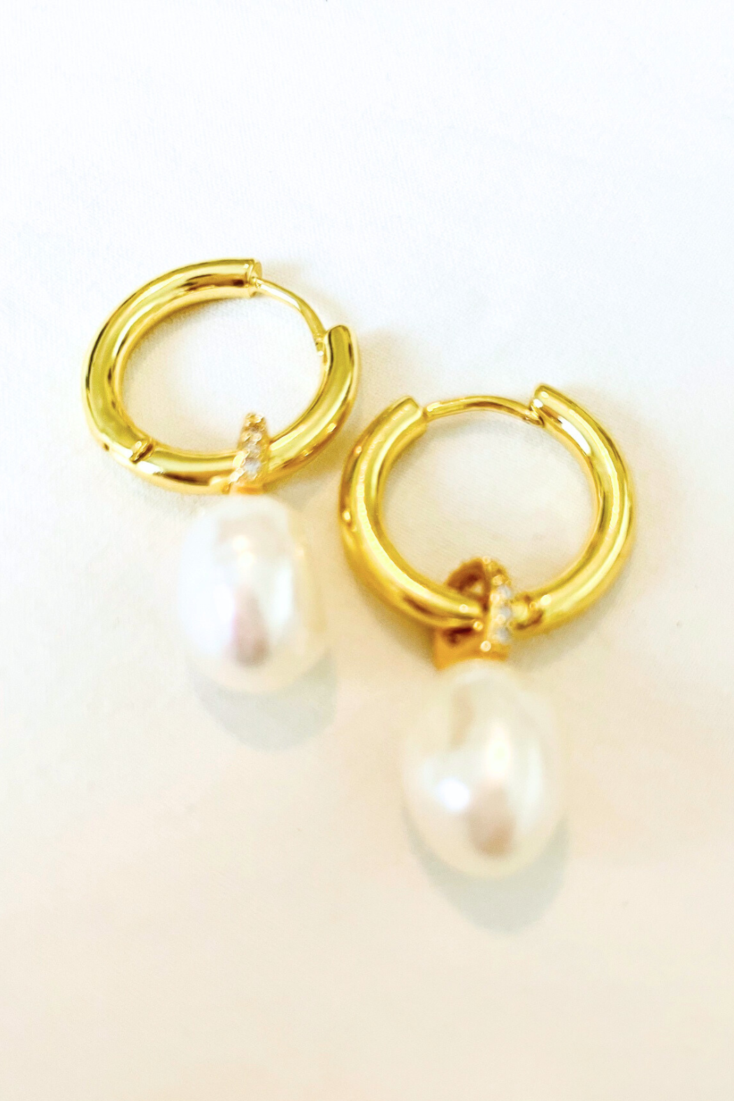 Freshwater Pearl Drop Huggie Hoop Earrings