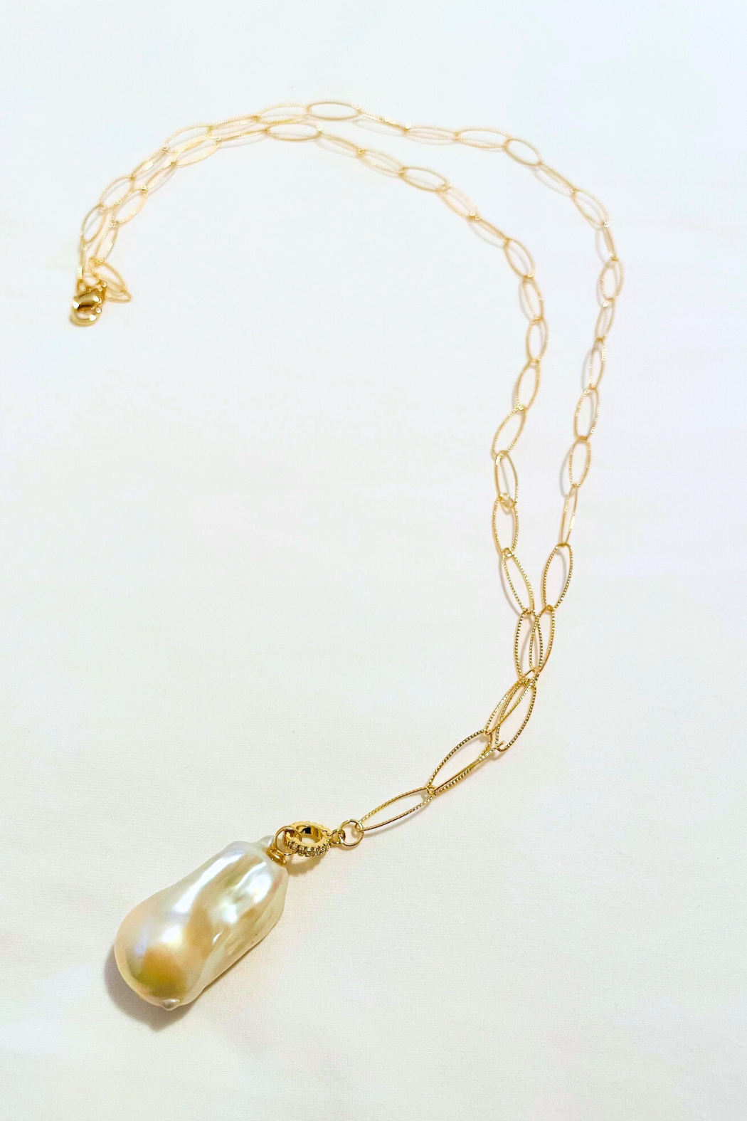 Flameball XL Baroque Pearl Gold Long Marquise 34" Necklace