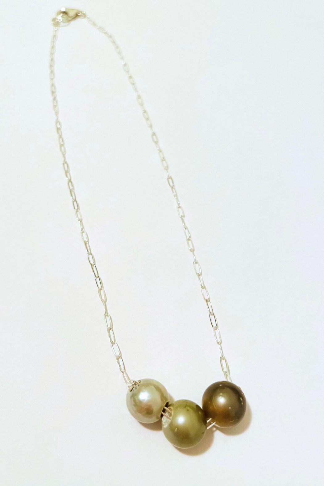 Floating Triple Tahitian Pearl Silver Necklace