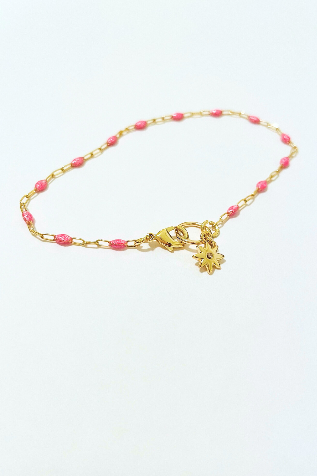 Pink Opal Paperclip Chain Bracelet w/ Charm