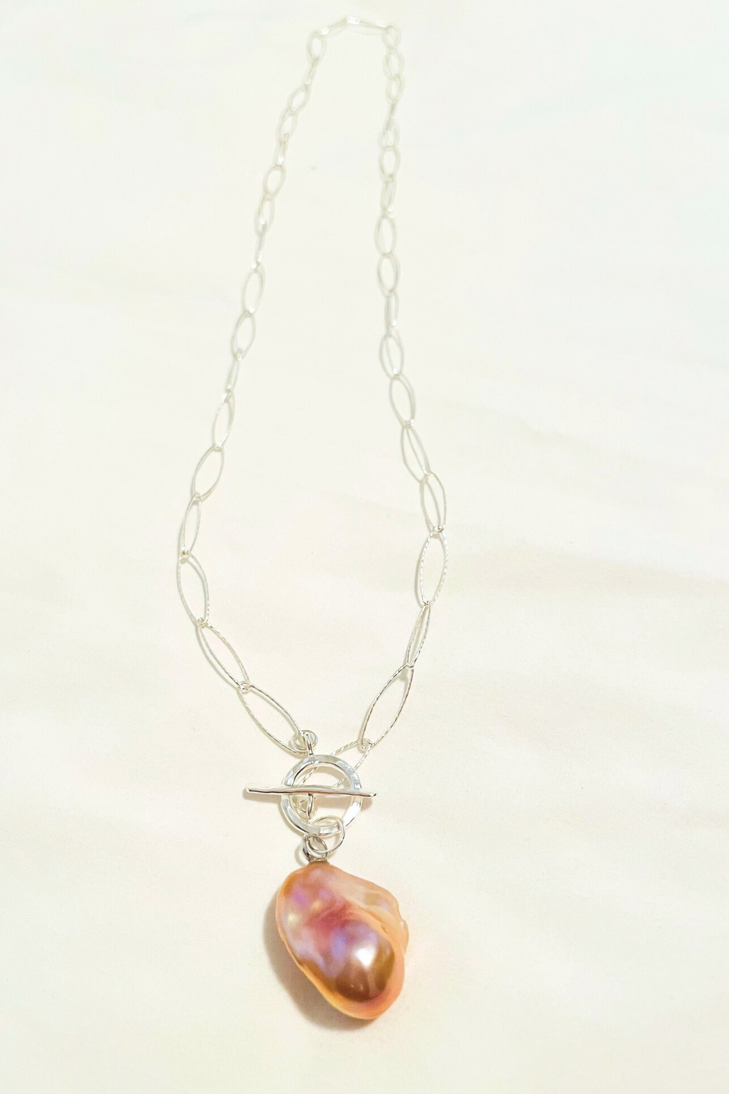 Baroque Rainbow Flameball Pearl Thai Hill Tribe Toggle Silver Necklace
