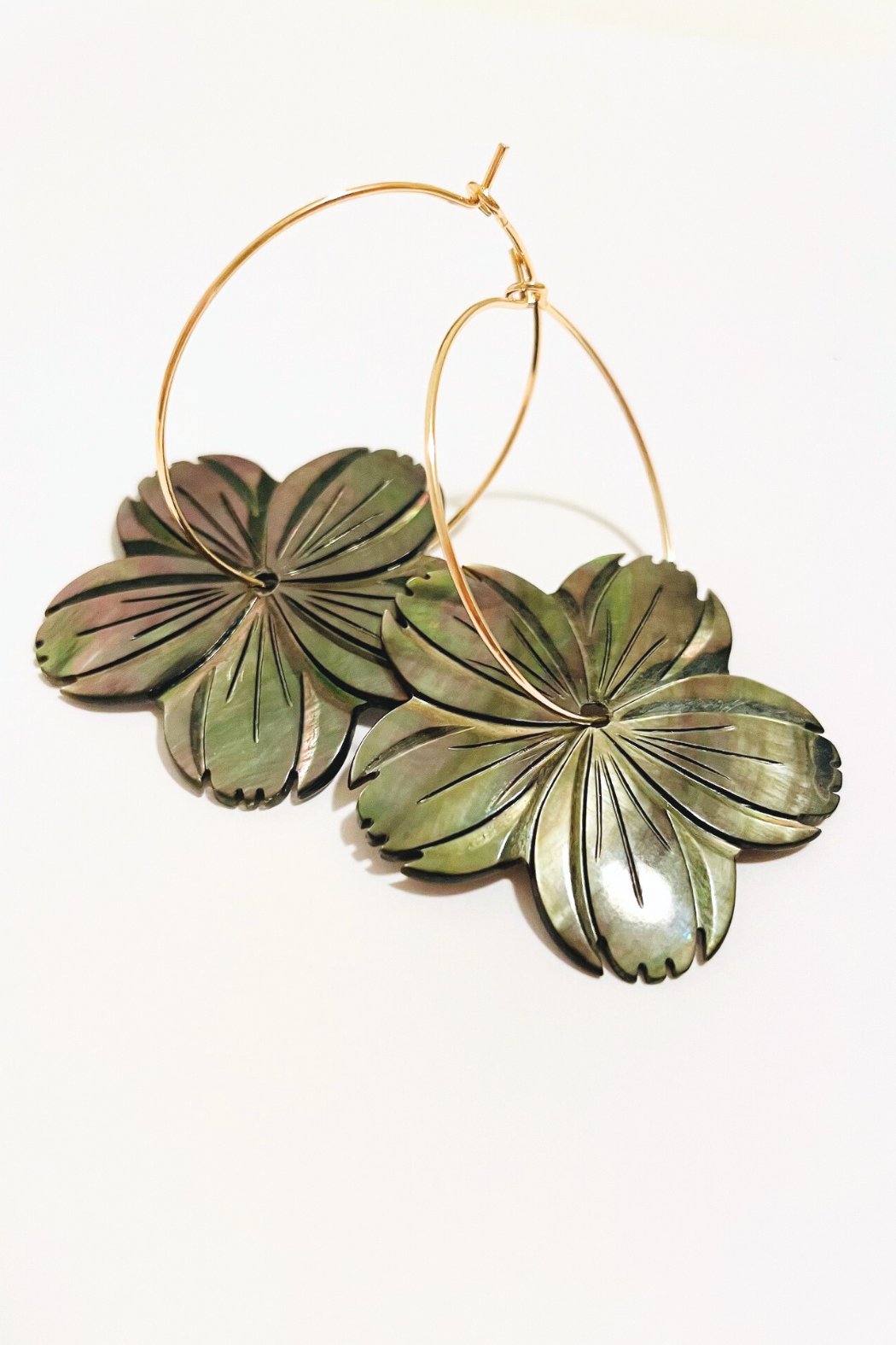 1" Mini Hoops ~ Hawaii Hibiscus Mother of Pearl XL
