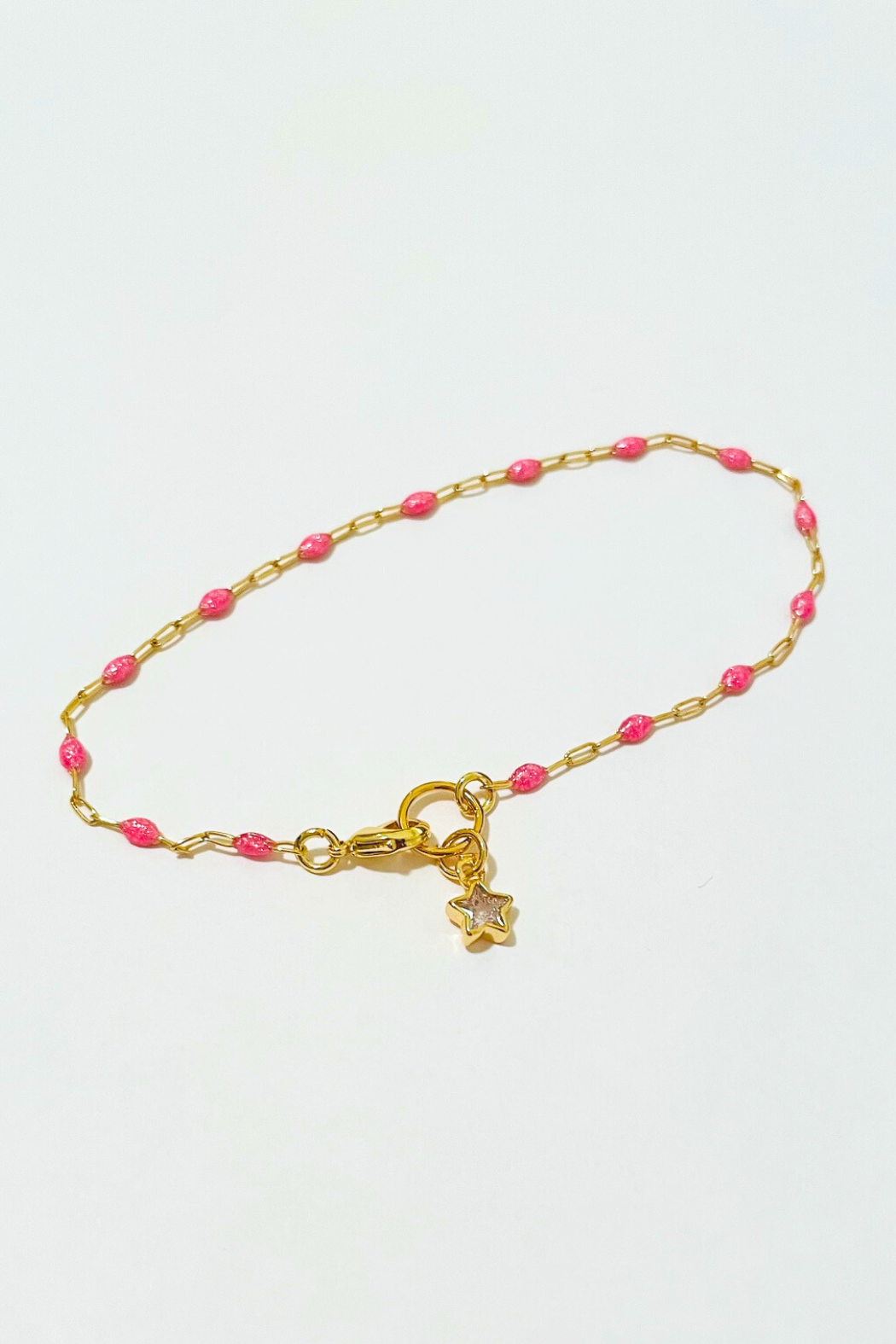 Pink Opal Paperclip Chain Bracelet w/ Charm