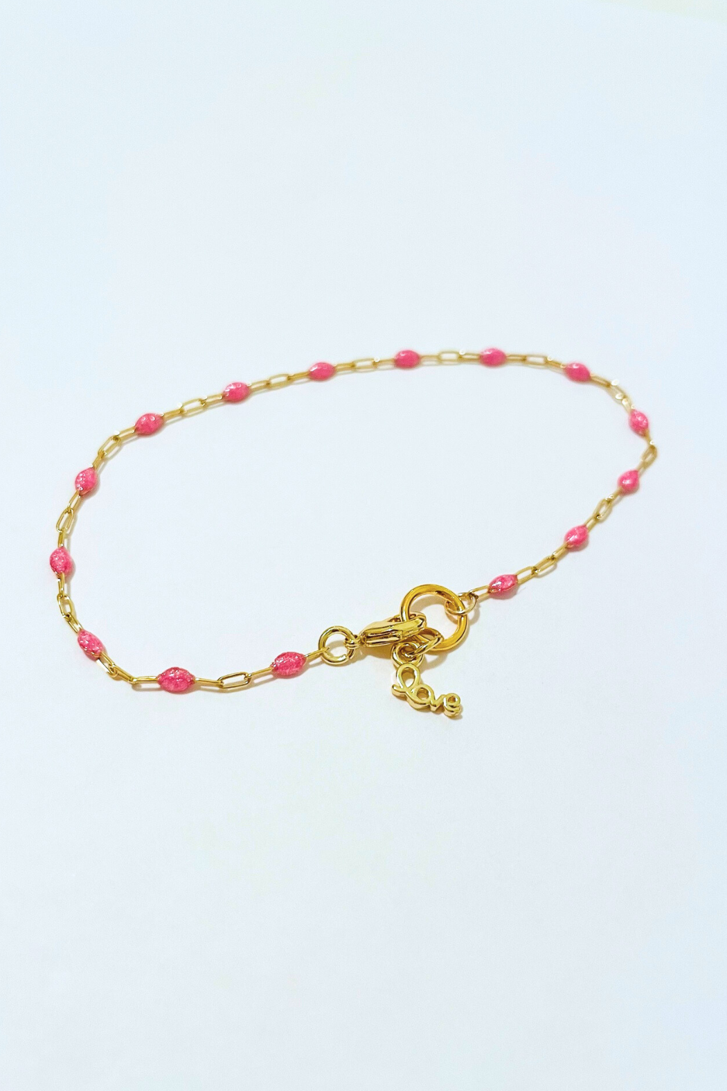 Pink Opal Paperclip Chain Bracelet w/ Charm