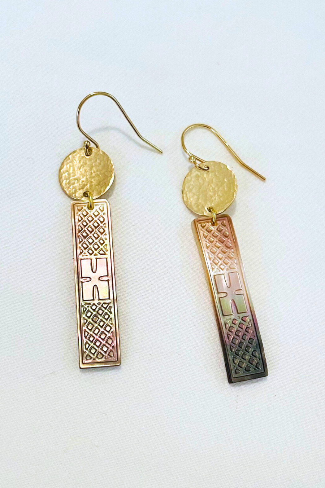 Kekoa Gold Disc Carved Shell Earring
