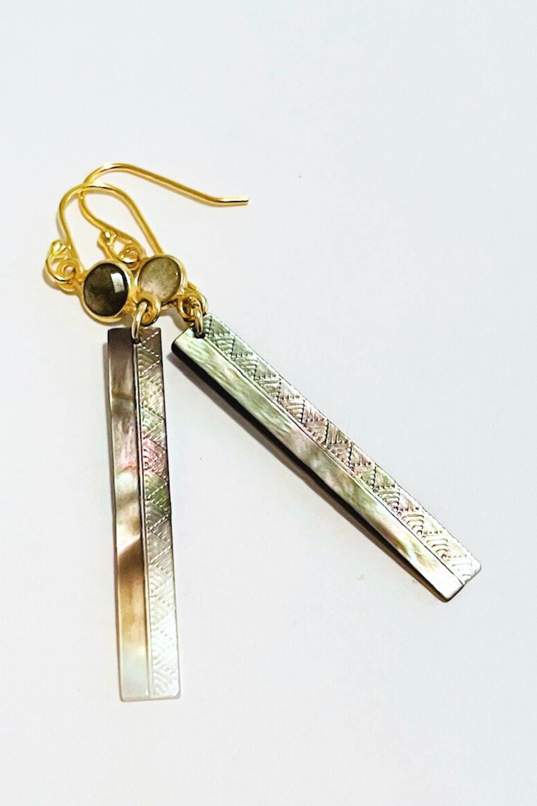 Line Lauhala + Gem Carved Shell Pearl Earrings