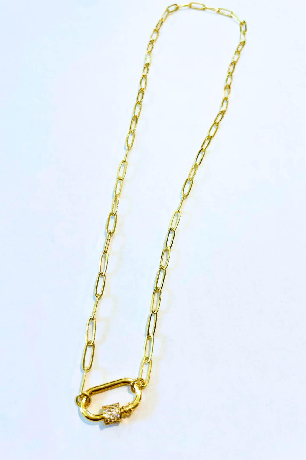 Oval Multi CZ Carabiner Paperclip Necklace
