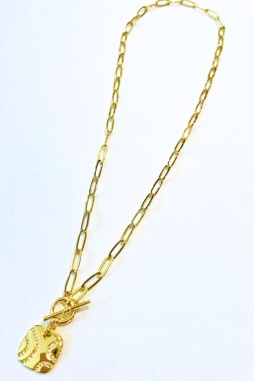 Square CZ Toggle Paperclip Necklace