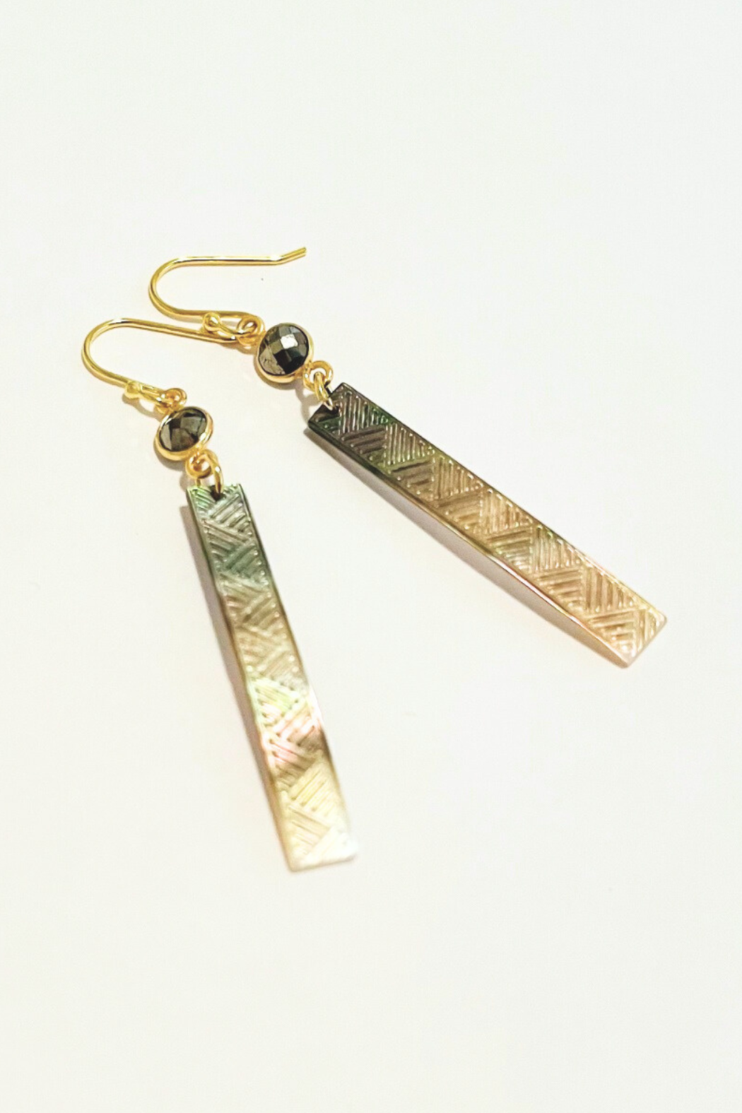 Lauhala + Gem Carved Shell Pearl Earrings