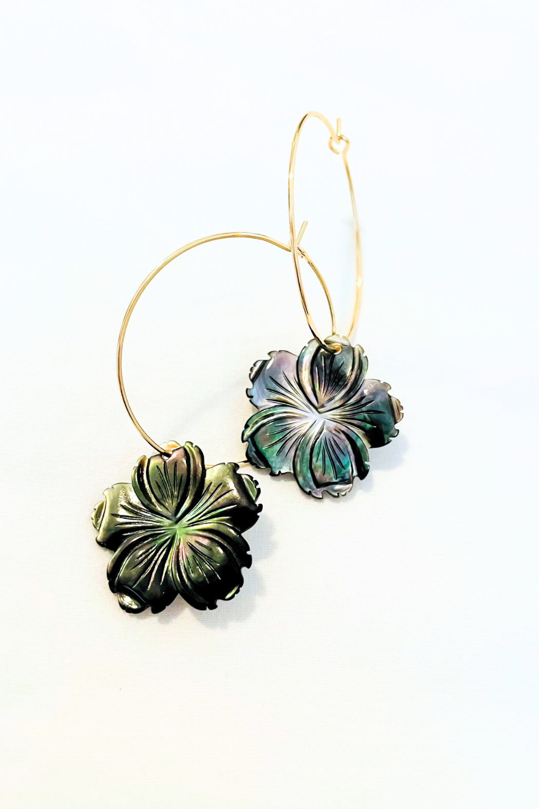 1" Mini Hoops ~ Shell Hibiscus Earring