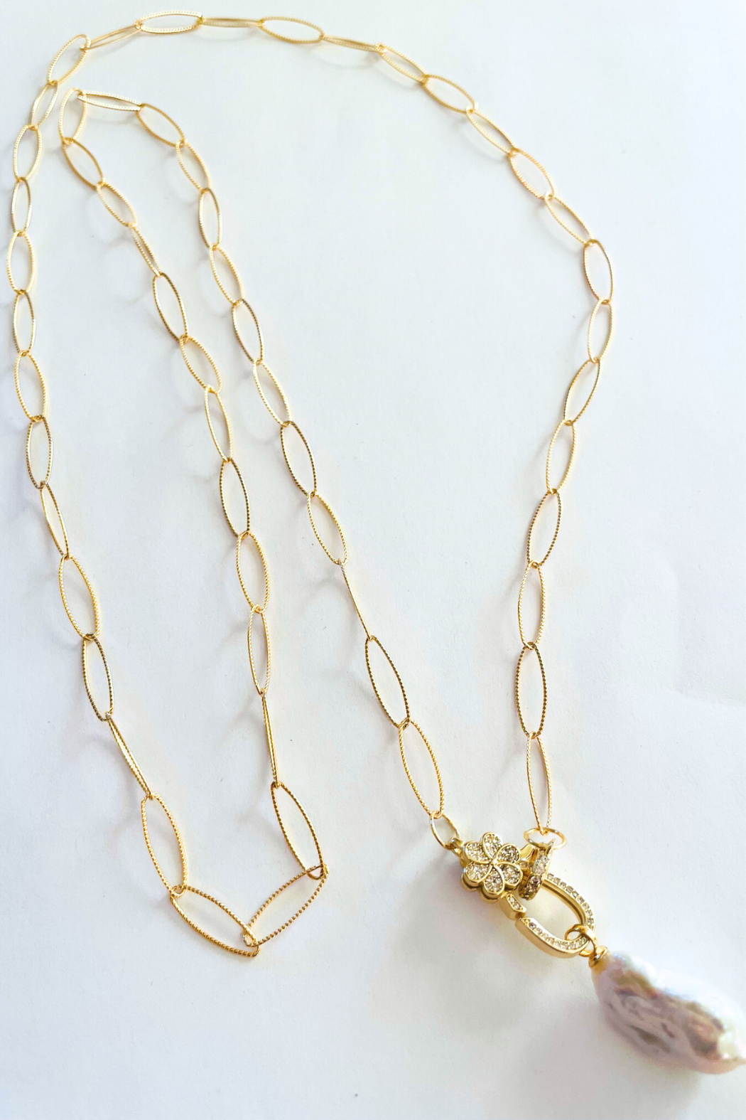Flameball Baroque Pearl Plumeria Long Necklace