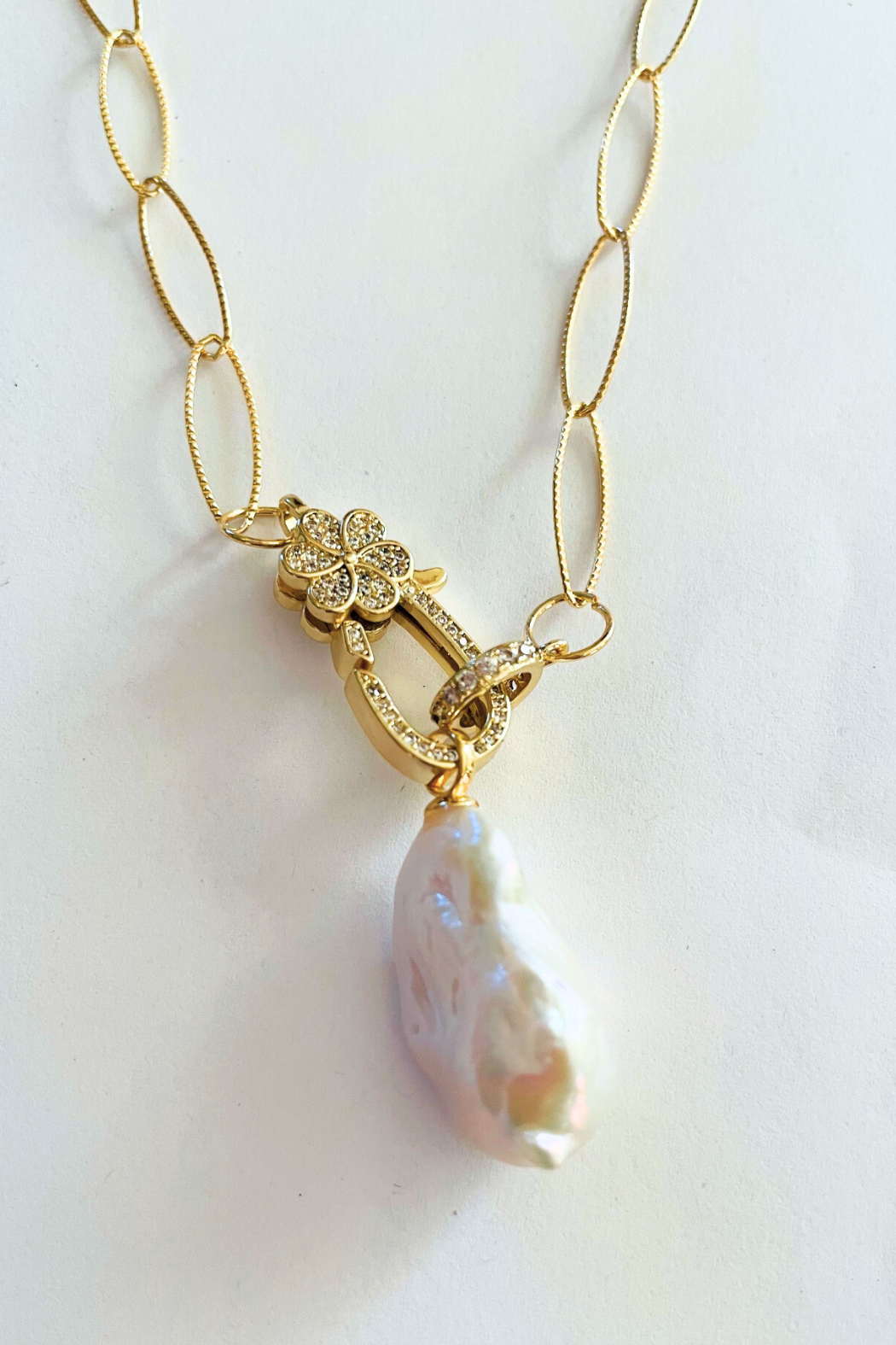 Flameball Baroque Pearl Plumeria Long Necklace