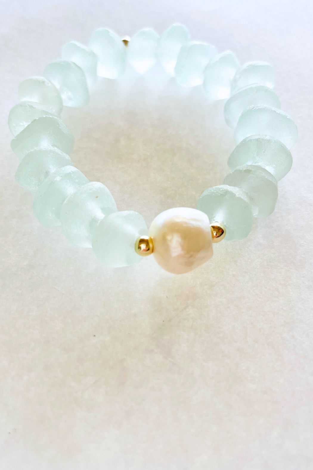 Maui Frosted Beach Glass + Baroque Pearl Bracelet