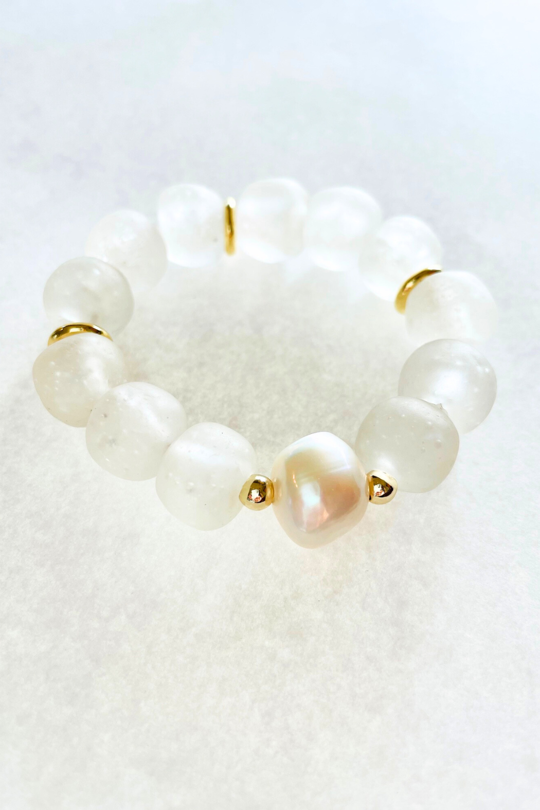 Maui Frosted Beach Glass + Baroque Pearl Bracelet