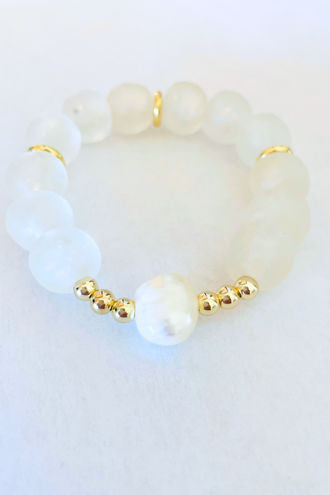 Maui Frosted Beach Glass + Baroque Pearl Bracelet