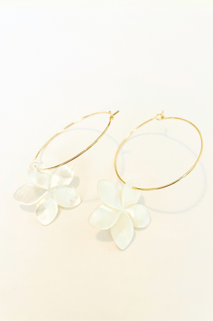 1" - Mother of Pearl Plumeria Hoops