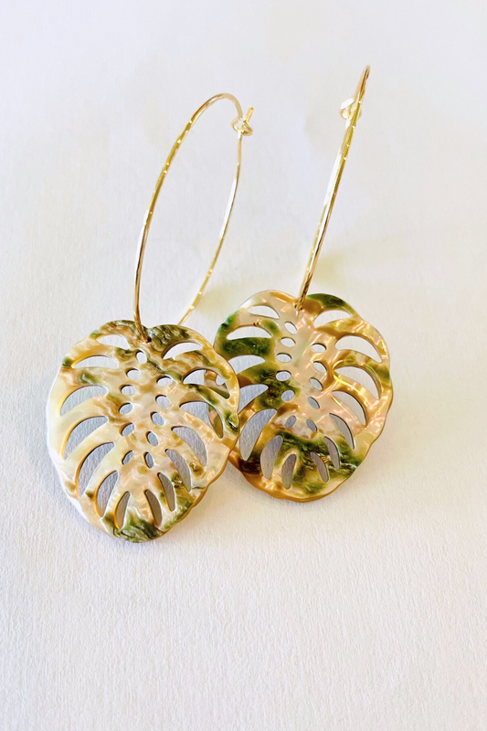 1" Mini Hoops ~ Abalone Monstera LG