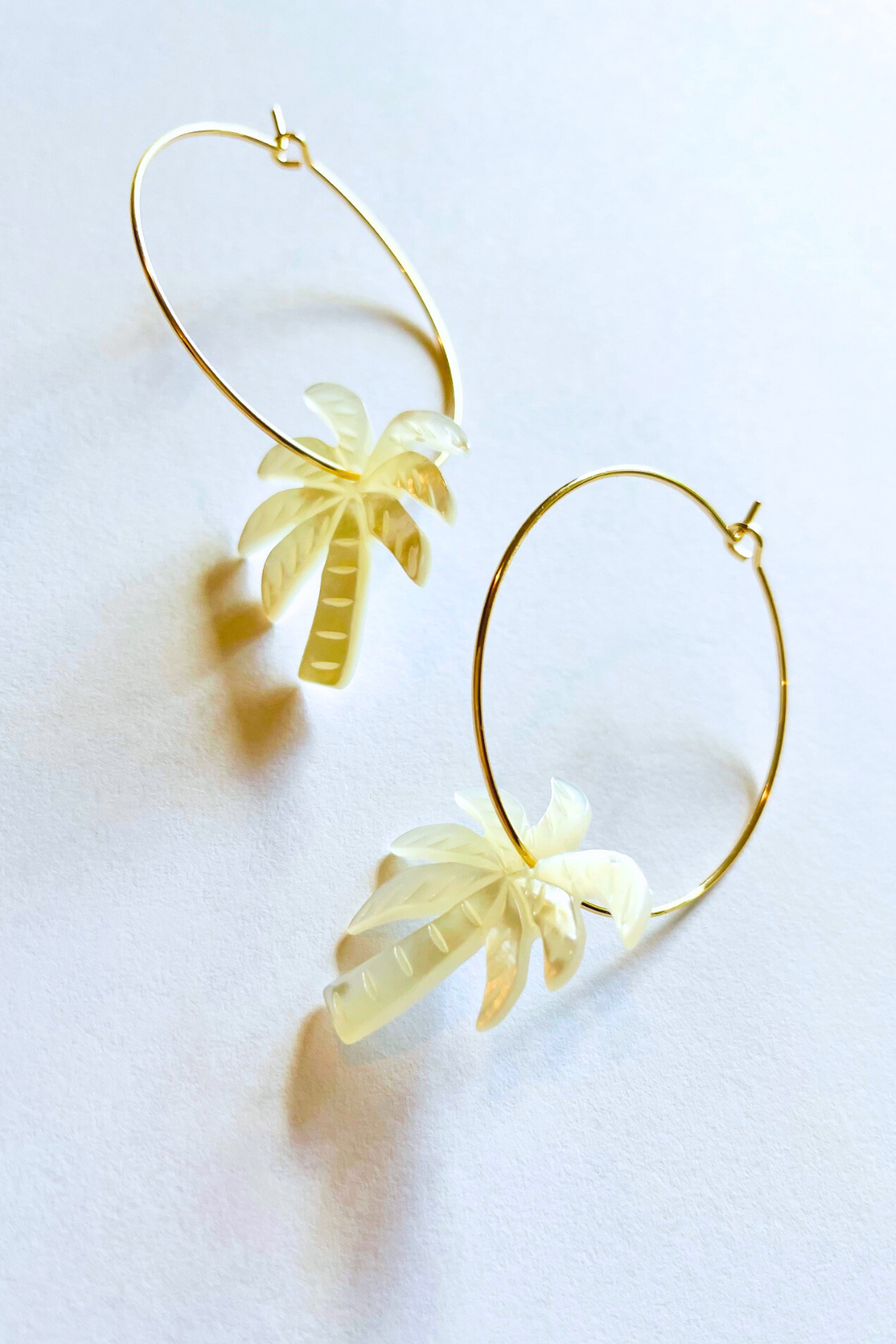 1" Mini Hoops ~ Carved Palm Mother of Pearl
