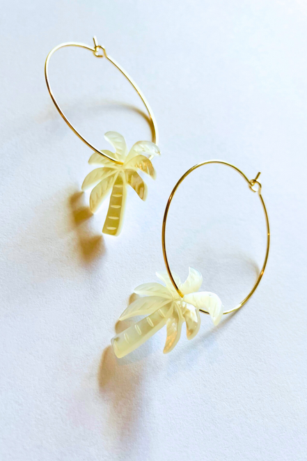 1" Mini Hoops ~ Carved Palm Mother of Pearl