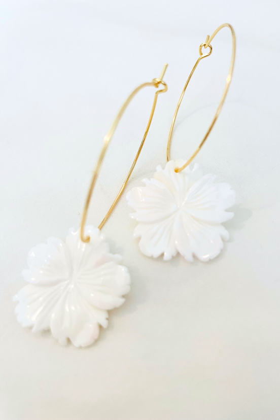 1" Mini Hoops ~ Shell Hibiscus Earring