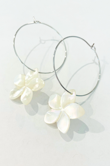 1" - Mother of Pearl Plumeria Hoops