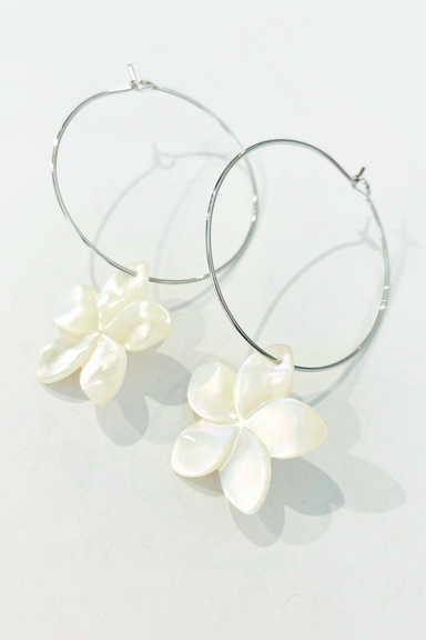 1" - Mother of Pearl Plumeria Hoops