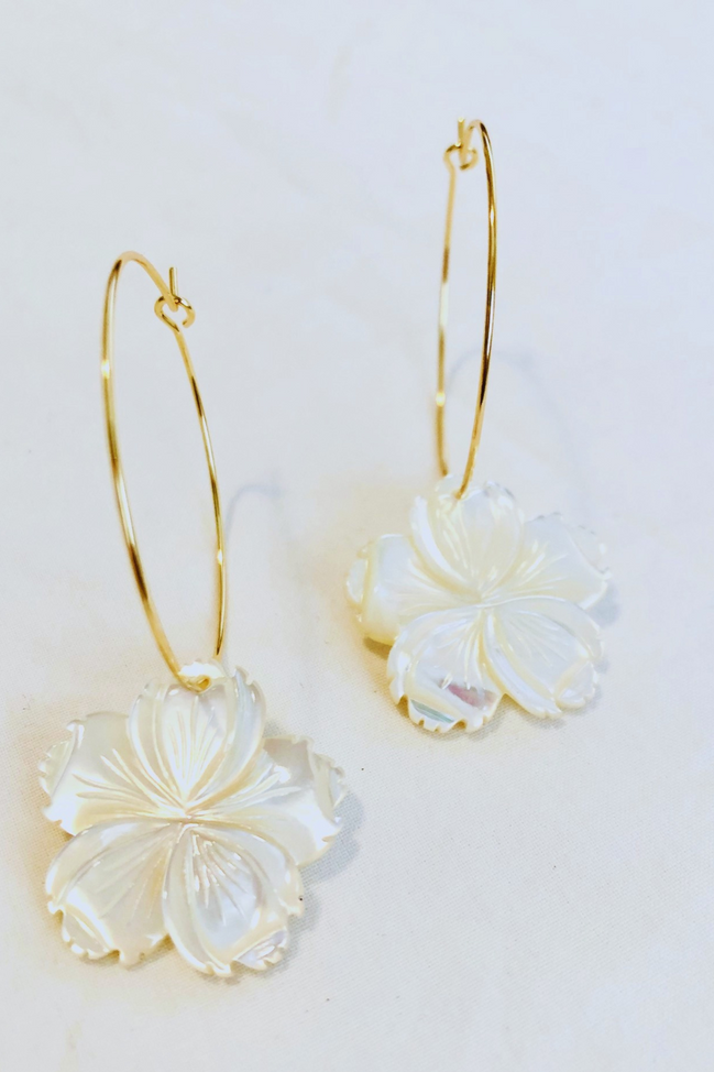 1" Mini Hoops ~ Shell Hibiscus Earring