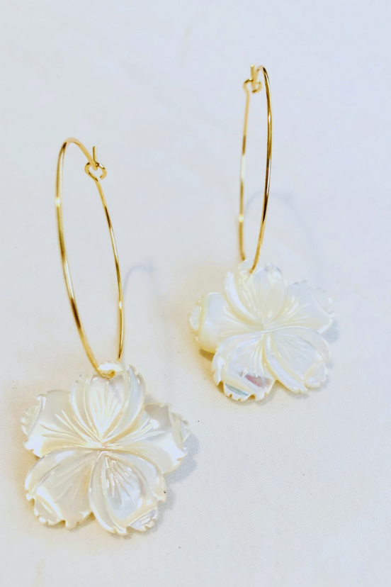 1" Mini Hoops ~ Shell Hibiscus Earring