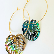 Abalone Monstera Medium Earring
