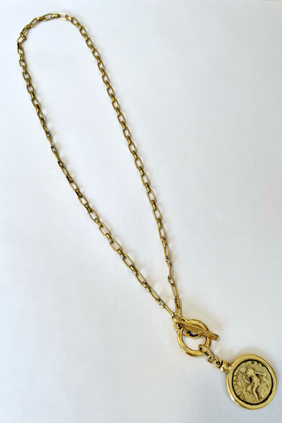 Ancient Greek Coin Clip Chain Toggle Necklace