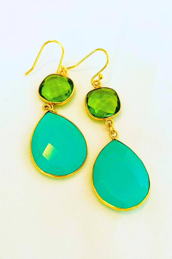 Artistic Multi-Gem Drop Earrings