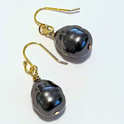 Baroque Black Pearl Dangle Earrings - 12-15MM