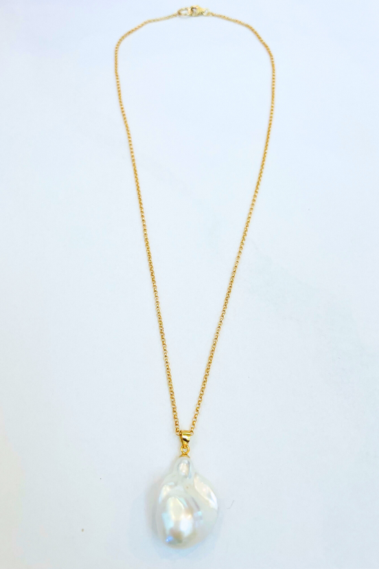 Baroque Flameball Pearl Gold-filled Dainty Rolo Necklace