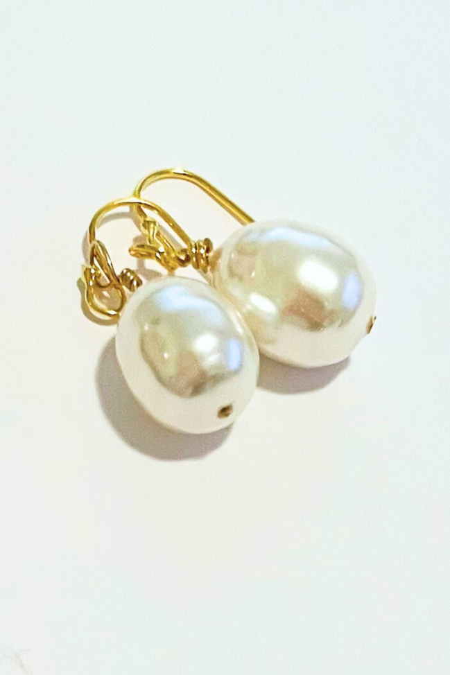 Baroque White Pearl Dangle Earring - 12-15MM