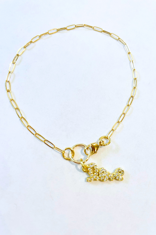 Cursive Love CZ Paperclip Bracelet
