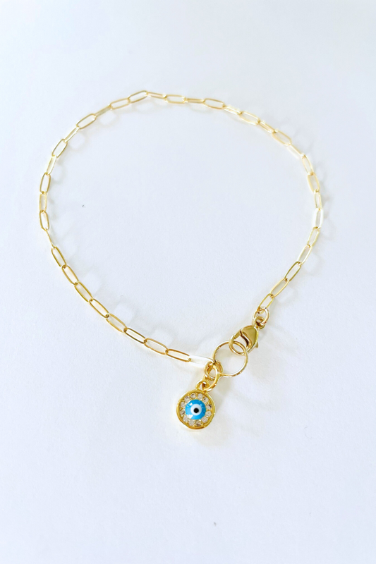 Evil Eye Protector Gold Paperclip Bracelet