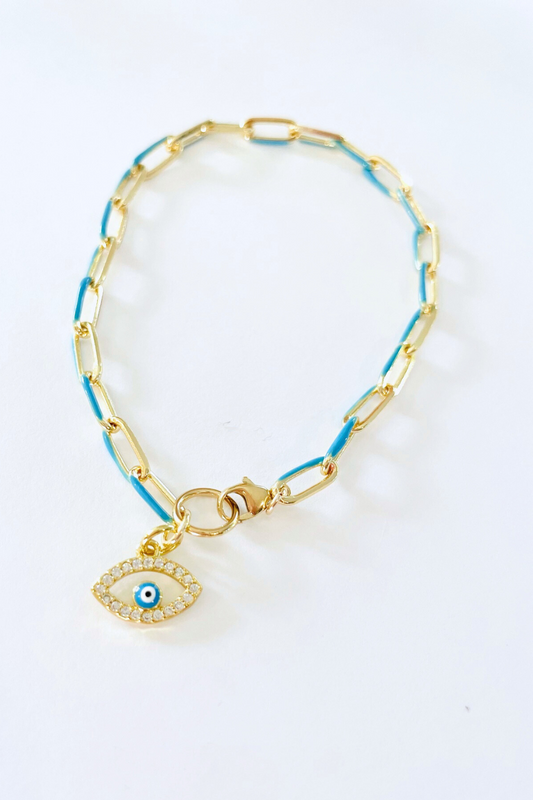 Evil Eye Protector Enamel Paperclip Bracelet