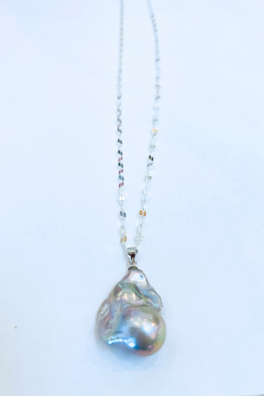 Flameball Baroque Sterling Silver Flat Marina Necklace