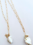 Flameball XL Baroque Pearl Gold Long Marquise 34" Necklace w/charms